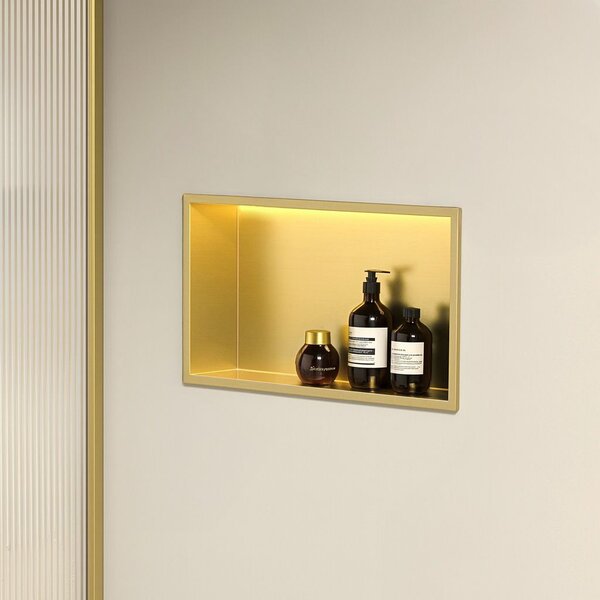 Bathroom shelf LED 30x45 brush gold