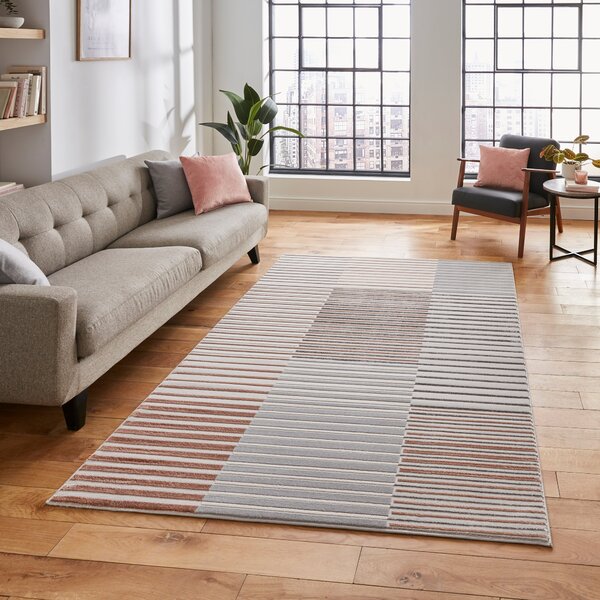 Apollo Abstract Stripe Washable Rug Rose