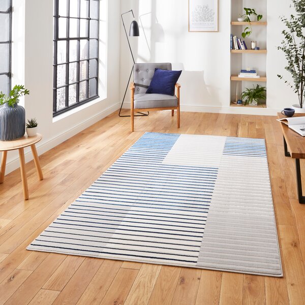 Apollo Abstract Stripe Washable Rug Navy (Blue)