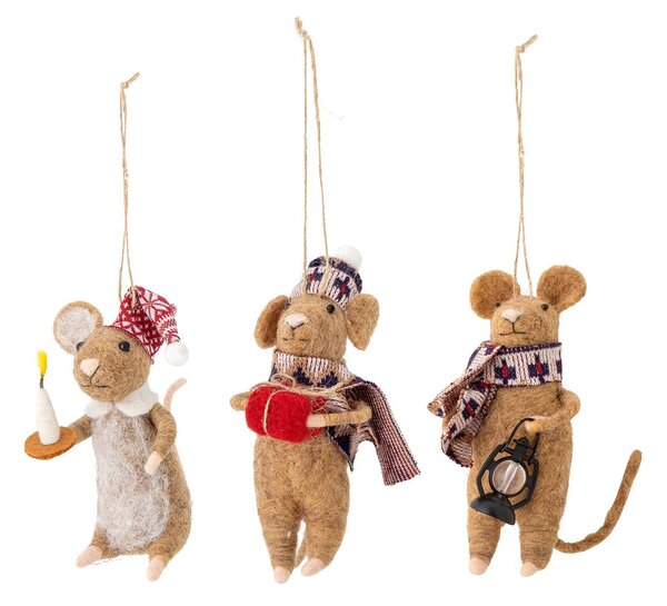 Bloomingville Peo Christmas ornament mouse 3 pieces Brown