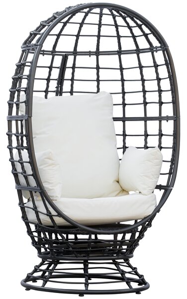 Outsunny 360° Swivel Egg Chair Outdoor, Cocoon Single Chair with Cushion for Patio & Conservatory Balcony, Black Aosom UK