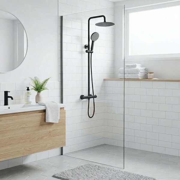 Shower set without spout with thermostat Rea Lungo Black