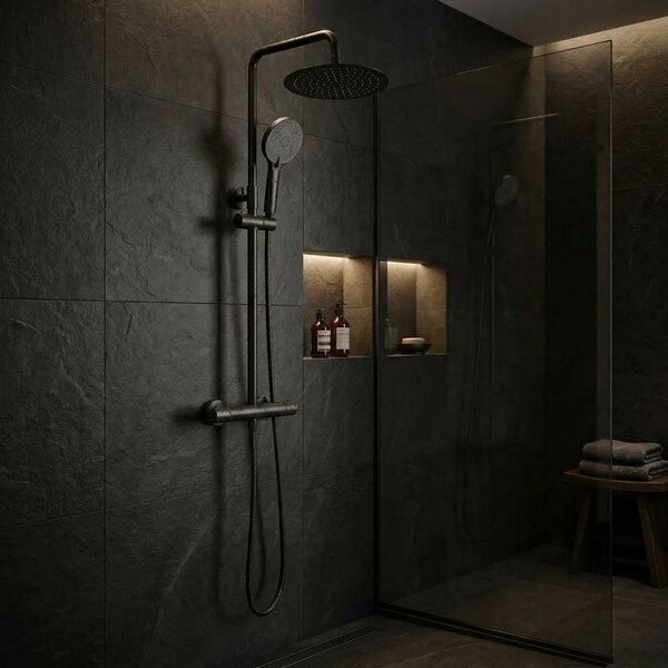 Shower set without spout with thermostat Rea Lungo Black