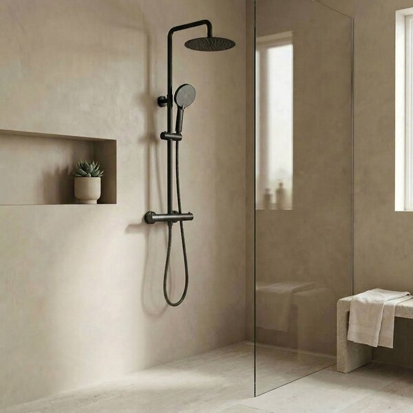 Shower set without spout with thermostat Rea Lungo Black