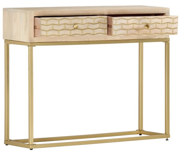 Console Table Gold 90x30x75 cm Solid Mango Wood