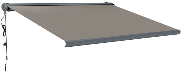 Outsunny 4 x 3(m) Full Cassette Electric Awning with Remote Controller, Aluminium Frame DIY Retractable Garden Awning, UV50+ Sun Shade Canopy for Deck Door Window, Light Grey