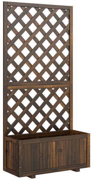 Outsunny Garden Wooden Pine Trough Planter with Topped Trellis Climbing Plants Flower Raised Bed Aosom UK