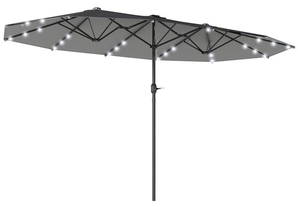 Outsunny 4.4m Double-Sided Sun Umbrella Garden Parasol Patio Sun Shade Outdoor with LED Solar Light , Dark Grey Aosom UK