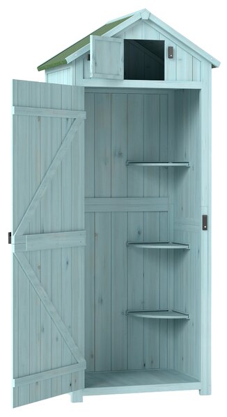 Outsunny Garden Shed Vertical Utility 3 Shelves Shed Wood Outdoor Garden Tool Storage Unit Storage Cabinet, 77 x 54.2 x 179cm - Blue Aosom UK