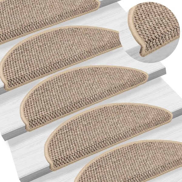 Stair Mats Self-adhesive Sisal-Look 15 pcs 56x17x3 cm Dark Beige