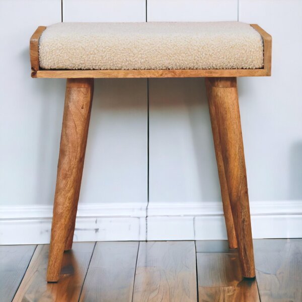 Solid Mango Wood Tray-Style Footstool with High-Resilience Cushioning, Upholstered Seat with Scandi Legs, 35L x 50W x 52H cm, Brown Aosom UK
