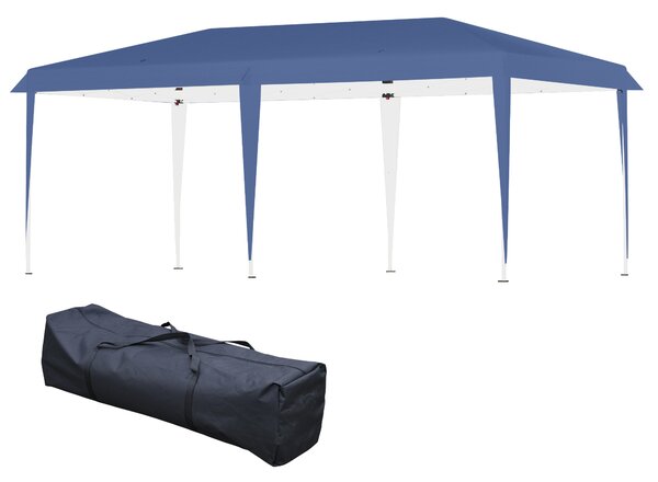 Outsunny Pop Up Gazebo, Double Roof Foldable Canopy Tent, Wedding Awning Canopy w/ Carrying Bag, 6 m x 3 m x 3 m, Blue