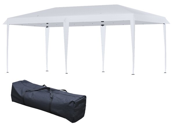 Outsunny Pop Up Gazebo, Double Roof Foldable Canopy Tent, Wedding Awning Canopy w/ Carrying Bag, 6 m x 3 m x 3 m, White