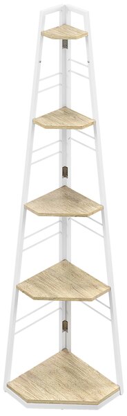HOMCOM 5-Tier Corner Shelf - Natural Wood Finish