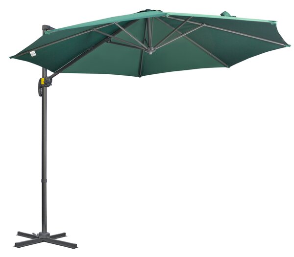 Outsunny Cantilever Parasol 3x3m with Cross Base, 360° Rotating Garden Umbrella with Crank Handle and Tilt, Green Aosom UK