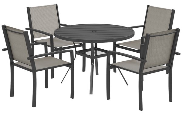 Outsunny 5 Piece Garden Furniture Set, Garden Dining Set with Round Table and 4 Stackable Chairs, Steel Frame, for Outdoor, Patio, Terraces, Dark Grey