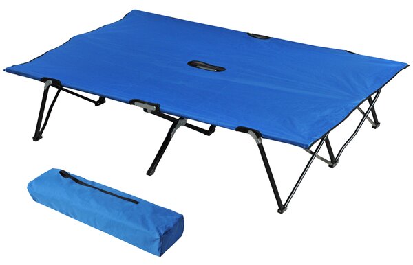 Outsunny Folding Double Camping Cot, Lightweight Outdoor Patio Sunbed with Carry Bag, Blue