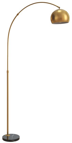 HOMCOM 180cm Arc Floor Lamp for Living Room, Home Offices, Bedrooms, Modern Standing Lamp with Foot Switch, Faux Black Marble Base and Black Bell Shade, Gold Tone