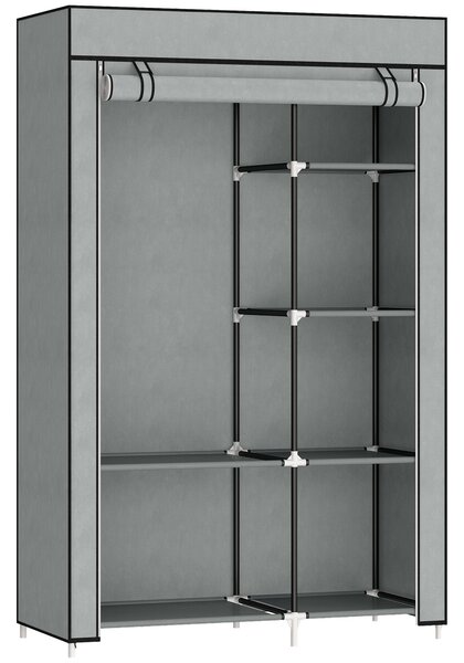 HOMCOM Fabric Wardrobe, Portable Wardrobe with 6 Shelves, 1 Hanging Rail, Foldable Closets, 103 x 43 x 162.5 cm, Light Grey Aosom UK