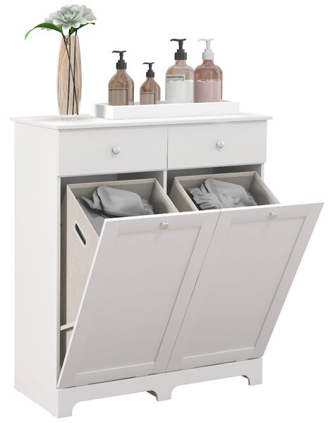 HOMCOM Duo Hamper Laundry Storage Cabinet - White Aosom UK