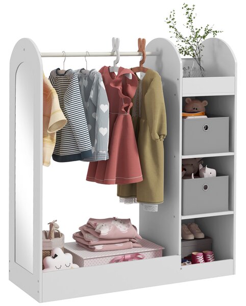 AIYAPLAY Kids Clothes Rail with Storage Shelf, Boxes, Mirror for Bedroom, Nursery, White Aosom UK