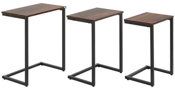 HOMCOM Nesting Side Tables Set of 3, C-Shaped Snack Side Tables with Steel Frame for Sofa Couch and Bed, Rustic Brown Aosom UK