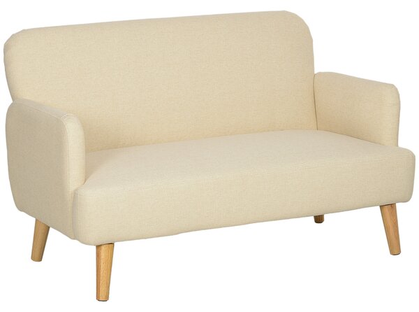 HOMCOM Velvet Feel Fabric 2 Seater Sofa, Small Sofa Loveseat with 21cm Thick Padding and Wood Legs, Cream White