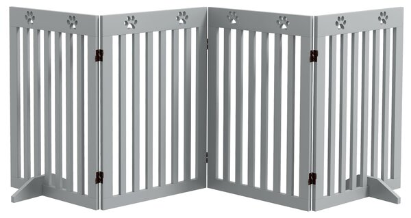 PawHut Wooden Pet Gate Foldable Freestanding Dog Safety Barrier w/ Support Feet, Grey Aosom UK