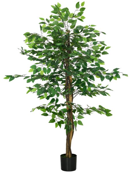 HOMCOM 150cm Artificial Tree, Indoor Outdoor Fake Ficus with Pot for Home Office Living Room Decor Aosom UK