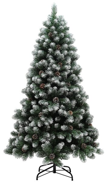 HOMCOM 6ft Artificial Pine Christmas Tree with 774 Branch Tips and Steel Base, Realistic Hinged Tree with Pinecones, Holiday Décor for Home Office, Green