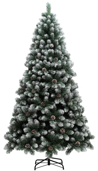 HOMCOM 7ft Artificial Pine Christmas Tree with 1152 Branch Tips and Steel Base, Realistic Hinged Tree with Pinecones, Holiday Décor for Home Office, Green