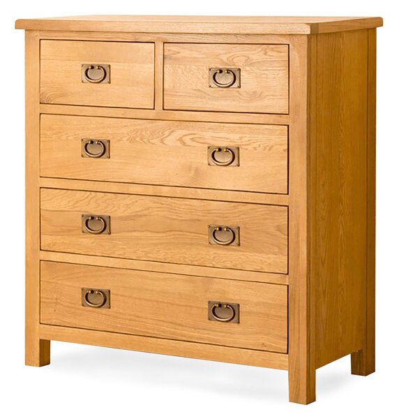 Lanner Waxed Oak Chest of Drawers, 2 over 3, Solid Wood | Medium Oak