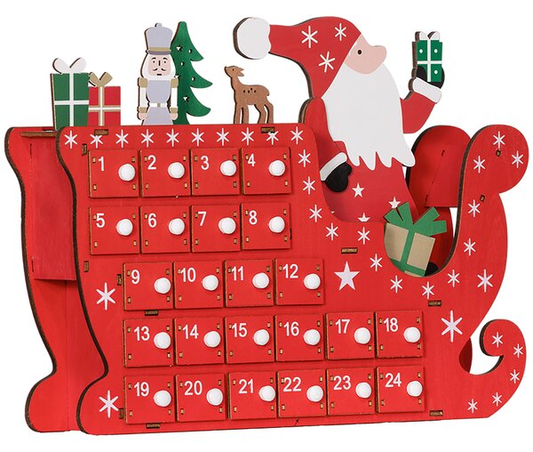 HOMCOM 24-Drawer Reusable Santa Sleigh Christmas Advent Calendar