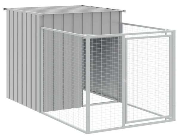 Dog House with Run Light Grey 110x201x110 cm Galvanised Steel