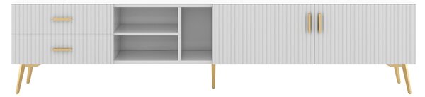 Modern TV Units with Storage for 75-Inch Televisions, MDF Construction, Metal Legs, Corner TV Stand for Living Room, 180x35x41 cm, White Aosom.UK