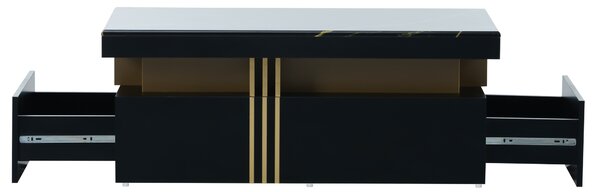 Modern Rectangular Coffee Table with Marble Veneer Top and 2 Wooden Drawers, Table in Trendy Design for Living Room, 100x50x40 cm, Black Aosom UK
