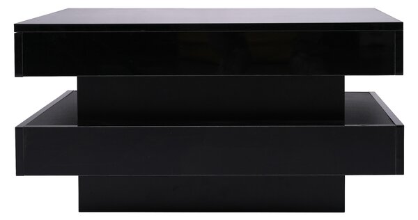 Stylish High Gloss Coffee Table with Rotating Top, 16-Colour LED Light, Lift Top Rectangular Sofa Table for Living Room, 70x70x36 cm, Black Aosom.UK