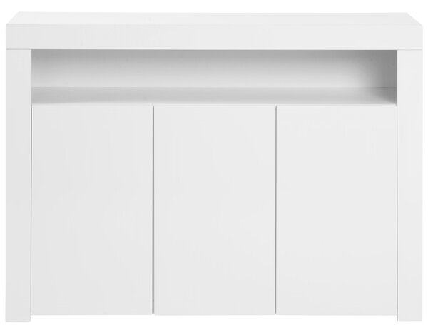 Modern Sideboard Cabinet with LED Lights, High Gloss Design, 3-Door Remote Control Kitchen Unit for Home Decor, 130x35x95 cm, White Aosom.UK