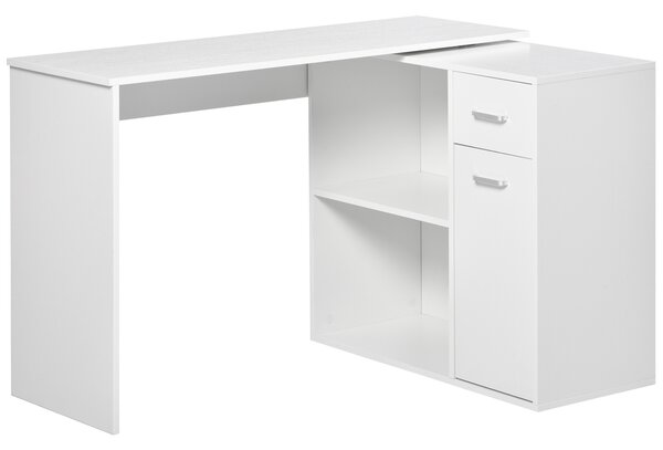 HOMCOM L-Shaped Desk, Adjustable Corner Computer Desk, Storage Shelf, Drawer and Cabinet, Workstation for Home Office, White Wood Grain Aosom UK