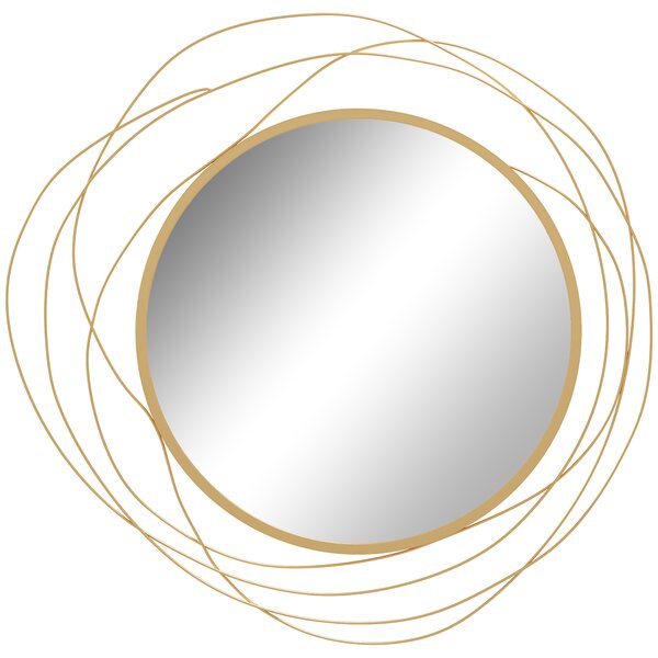 HOMCOM Abstract Metal Wire Wall Mirror, with Accessories - Gold Tone Aosom UK