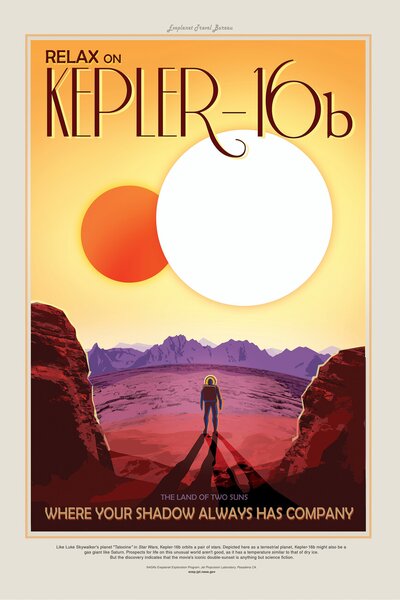 Art Print Kepler16b (Planet & Moon Poster) - Space Series (NASA), (26.7 x 40 cm)