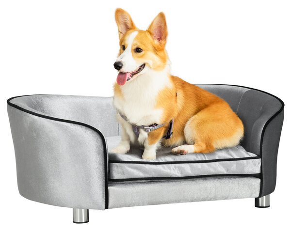 PawHut Dog Sofa Bed, Small Breeds, Removable Cushion, Durable Padding, Wood Frame, Storage, Navy Blue