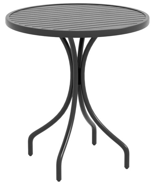 Outsunny 66cm Round Patio Table, Outdoor Garden Side Table with Metal Frame and Slat Top, Black
