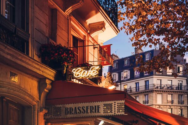 Art Photography Parisian cafe at twilight, kolderal, (40 x 26.7 cm)