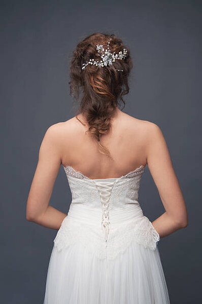 Art Photography Bridal fashion. Brunette bride view from the back., different_nata, (26.7 x 40 cm)