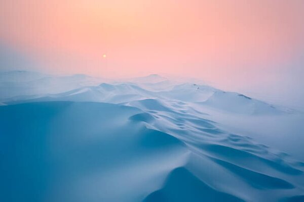 Art Photography Snow covered desert sand dunes at sunset in winter, Xuanyu Han, (40 x 26.7 cm)