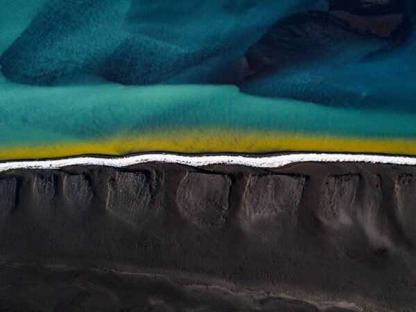 Art Photography Drone shot showing a black sand, Abstract Aerial Art, (40 x 30 cm)