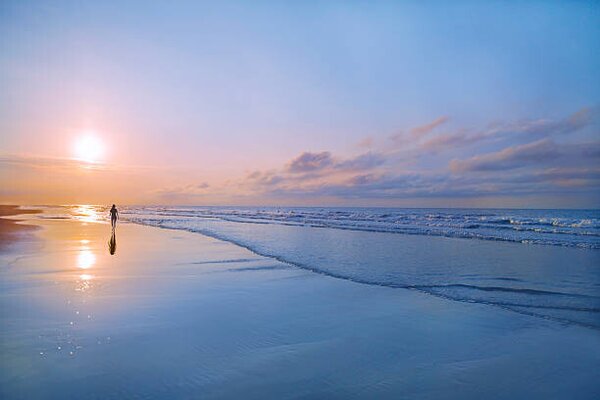 Art Photography Person walking on beach at sunrise, Shannon Fagan, (40 x 26.7 cm)