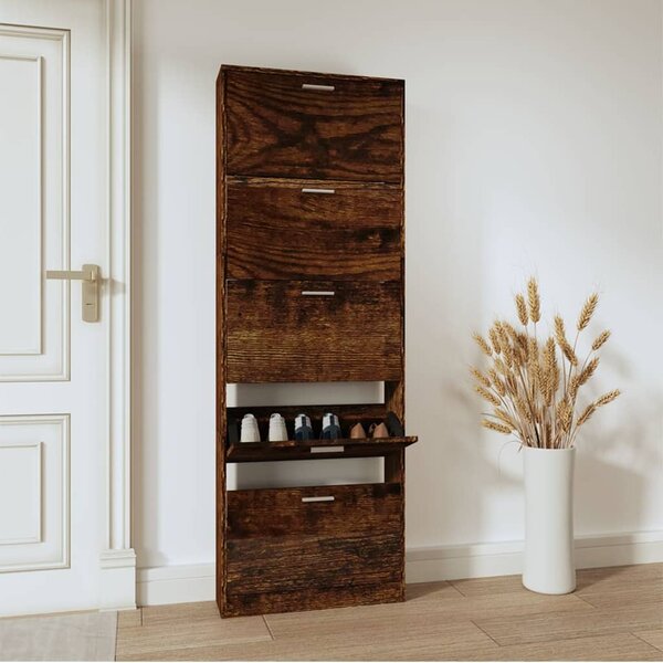 Shoe Cabinet Smoked Oak 59x17x169 cm Engineered Wood