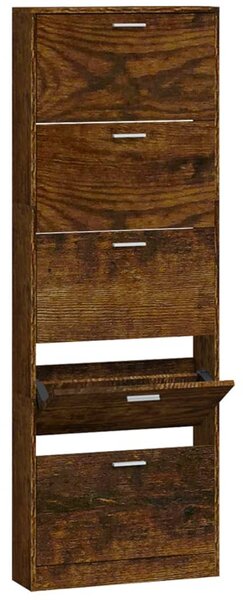 Shoe Cabinet Smoked Oak 59x17x169 cm Engineered Wood